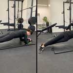 Chiropractor performing front and side plank exercise on gym floor
